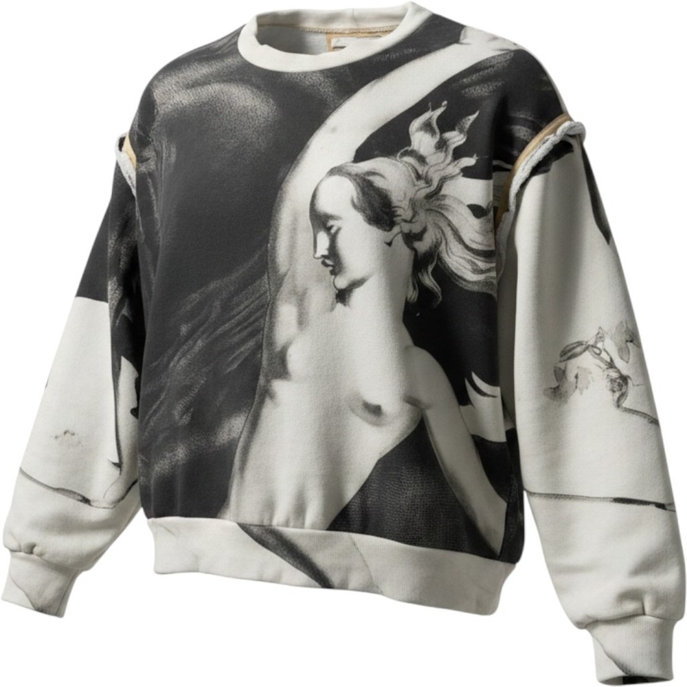 UNTTLD‎ Greco Roman Graphic Sweatshirt Cream Black Exposed Seam Size 2 Canada